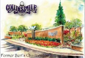 Artist rendering of the wall, sculpture and backlit Collinsville sign that will be on the site formerly occupied by Bert's Chuckwagon restaurant / Rendering courtesy of U-Studios Incorporated