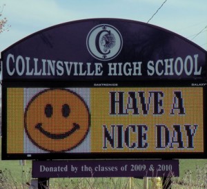 Sign at Collinsville High School / Photo by Roger Starkey