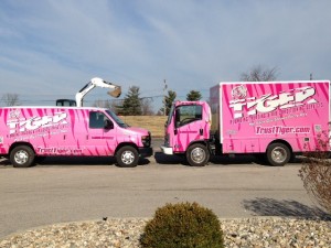 Pink Tiger Plumbing, Heating and Air Conditioning Services vehicles. A portion of proceeds from each service call made by the vehicles is donated to cancer awareness / submitted photo