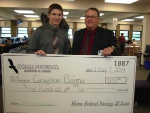 Graydon Baima, scholarship winner, with Ron Shambaugh, president and CEO of Home Federal Savings & Loan / submitted photo