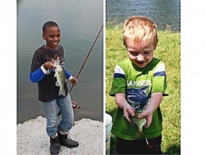 Left: Ryan Stevenson with the longest fish caught in 2013. Ryan's winner measured 12 and 1/4 inches. Right: Caden Miller shows off the bluegill he caught / Submitted photos