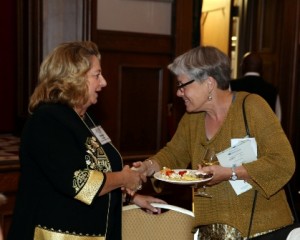 SWIC President Georgia Costello, left, greets Jean Ponzi, Green Resources Manager at the Missouri Botanical Garden’s EarthWays Center / Submitted photo